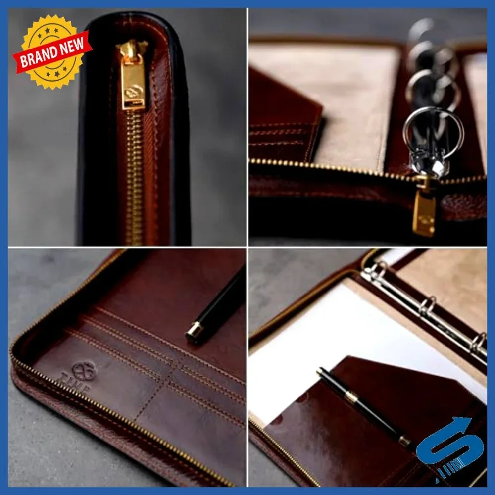 Leather Portfolio Briefcase Tablet Size Document Bag Professional Carry Handle